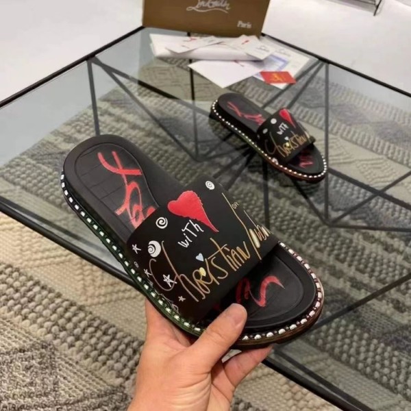 クリスチャン ルブタン コピー/Christianlouboutin 偽物 ロゴ入りサンダル■黒