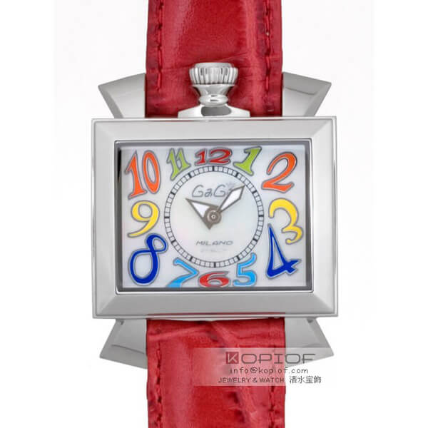 ガガミラノ ナポレオン40MM スーパーコピークォーツ 6030.1 レッド革 ホワイトシェル/マルチカラーアラビア