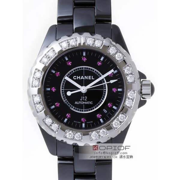 シャネルJ12 スーパーコピーH1635 38mm ブラックセラミックブレス １２Ｐルビー ベゼルラージ飛びダイヤアフター ブラック