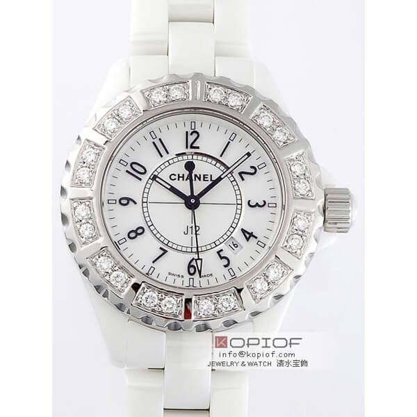 シャネルJ12 スーパーコピーH0968 33mm ホワイトセラミックブレス ベゼルラージ飛びダイヤアフター ホワイト