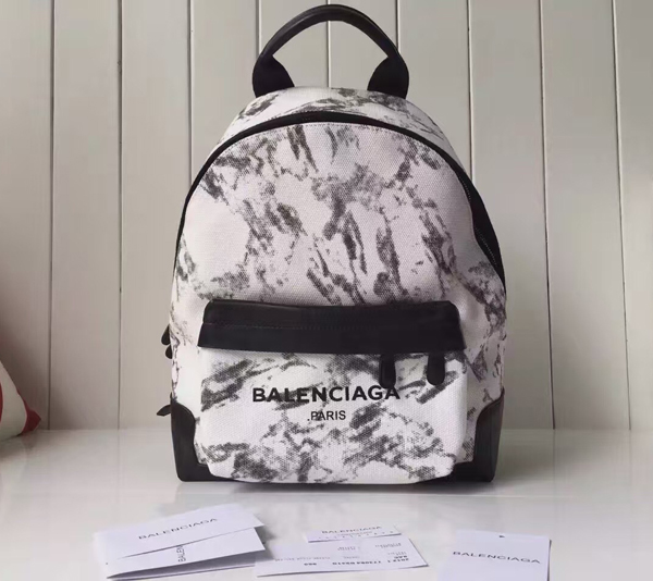 バレンシアガ バッグ スーパーコピーリュック マーブルキャンバス&amp;レザーバックパック