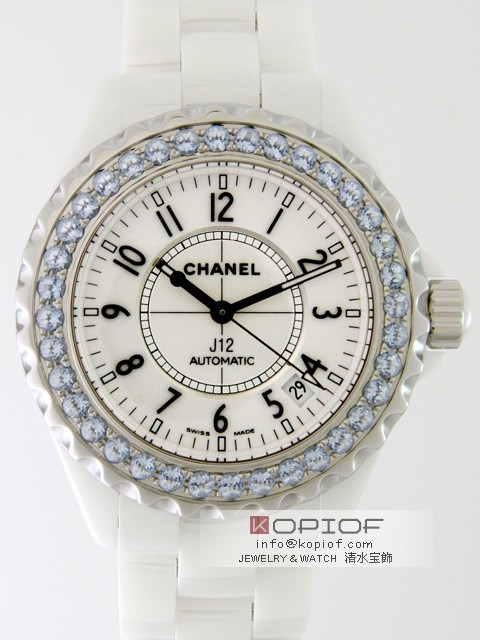 シャネルJ12 スーパーコピーH0970 38mm ホワイトセラミックブレス ベゼルブルーサファイヤ（合成）アフター ホワイト