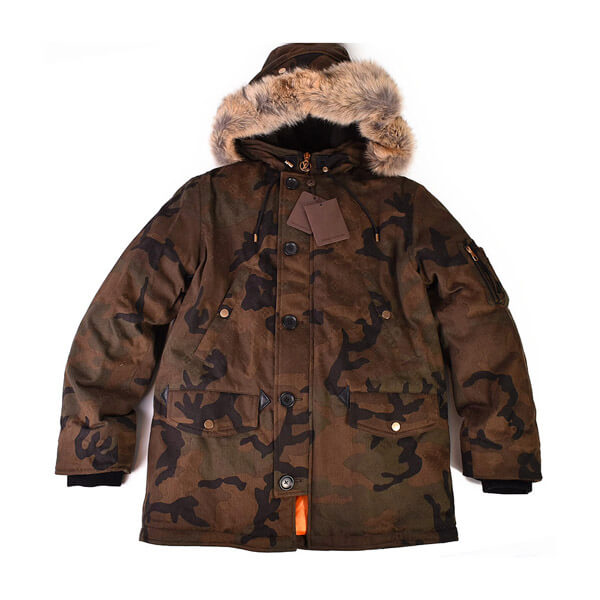 ルイヴィトン×シュプリーム コピー 17AW × シュプリーム Jacquard Denim N-3B Parka ダウンジャケット カモフラ ファーコート