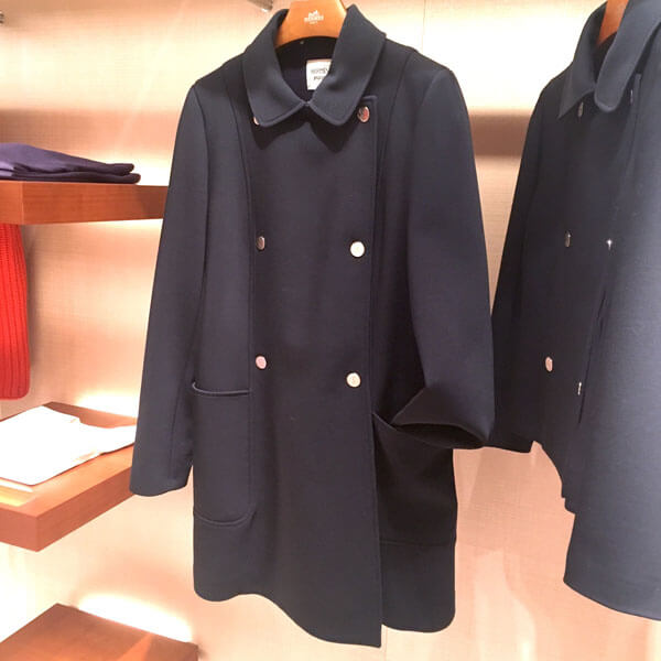 エルメス 2017 Manteau&quot;DOUBLE BOUTONNAGE&quot;LAINE STRECH/BLEU NOIR