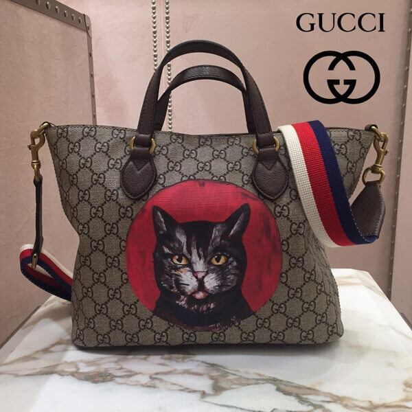 グッチ トート バッグ コピー シュプリーム ミスティックキャット トートバッグ GGスプリーム ネコ好きにはたまらないアイテム