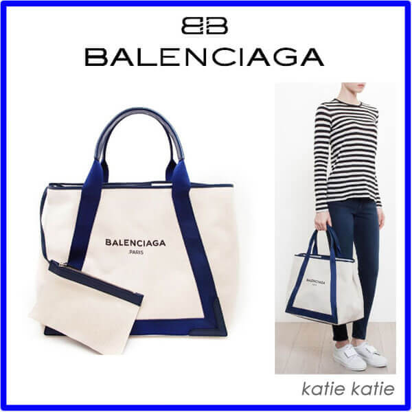 バレンシアガスーパーコピートートバッグ☆Large Canvas Logo Tote☆ NAVY CABAS B6787