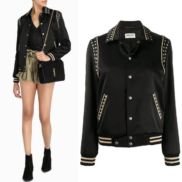 サンローラン 偽物 STAR EMBELLISHED VARSITY JACKET