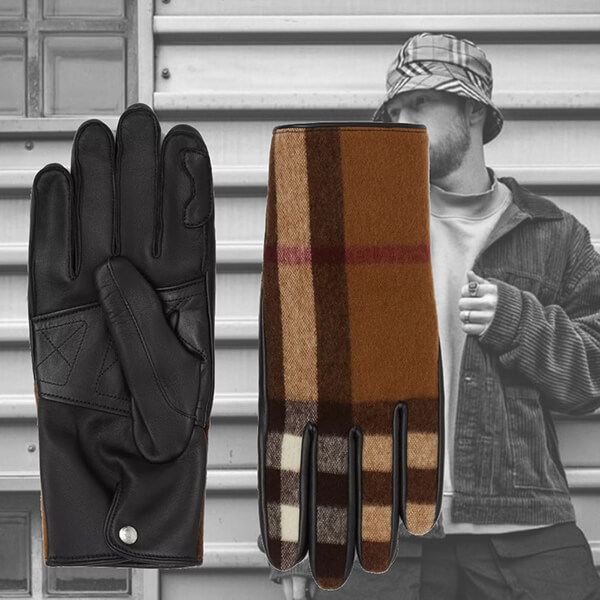 バーバリー 20AW チェックウール&amp;ラムスキン メンズグローブ 偽物 80362371