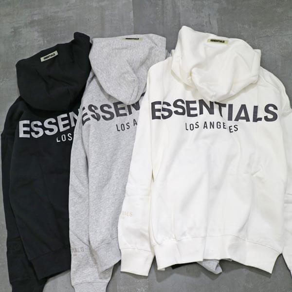 エッセンシャルズ ロサンゼルス 偽物 限定！ LAFear of God Essentials Pullover Hoodie リフレクターロゴ