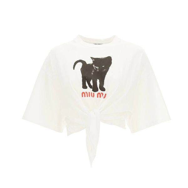 人気 ミュウミュウ♪ジャージーキャットロゴTシャツ偽物♪MJN315/1ZF8F0009